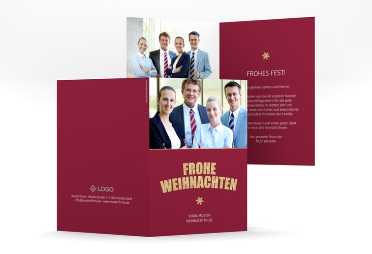 Business-Weihnachtskarte Weihnachtsfunkeln A6 Klappkarte hoch rot