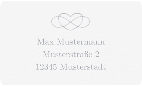 Klick: Details zu Empfängeretikett Hochzeit "Infinity" anzeigen Empfängeretikett Hochzeit Infinity 63,5 x 38,1 mm grau