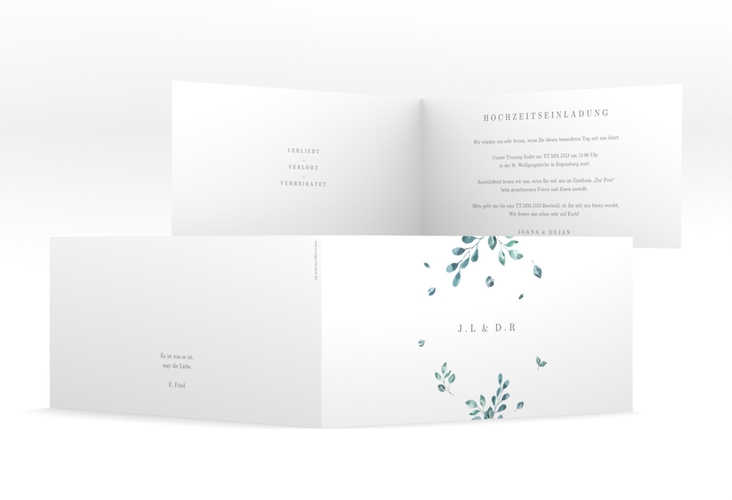 Hochzeitseinladung Precioso lange Klappkarte quer weiss