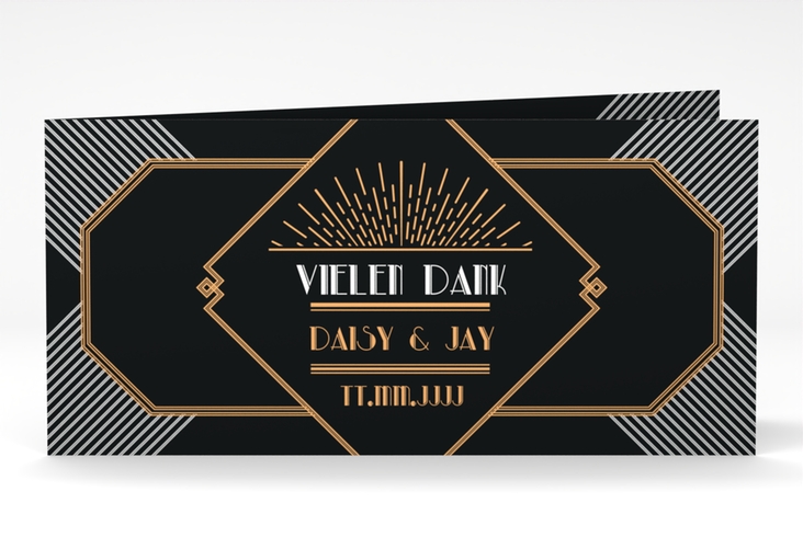 Danksagung Hochzeit Gatsby lange Klappkarte quer schwarz im 20er-Jahre-Stil