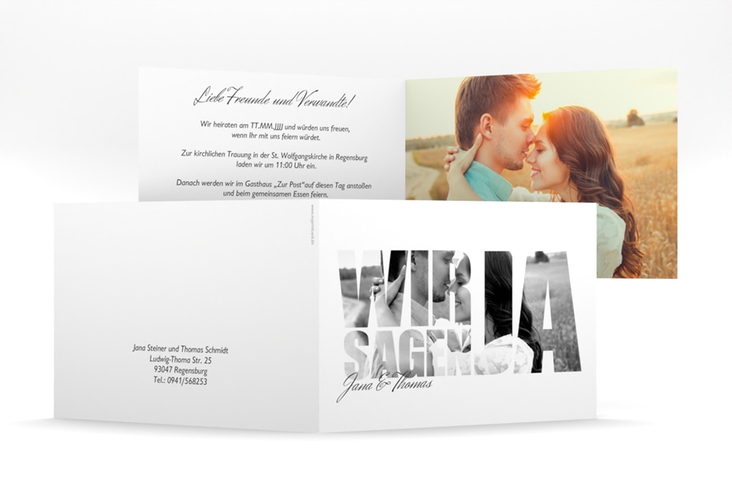 Hochzeitseinladung Letters mittlere Klappkarte quer weiss