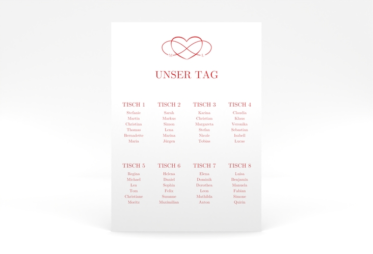 Sitzplan Poster Hochzeit Infinity 50 x 70 cm Poster rot