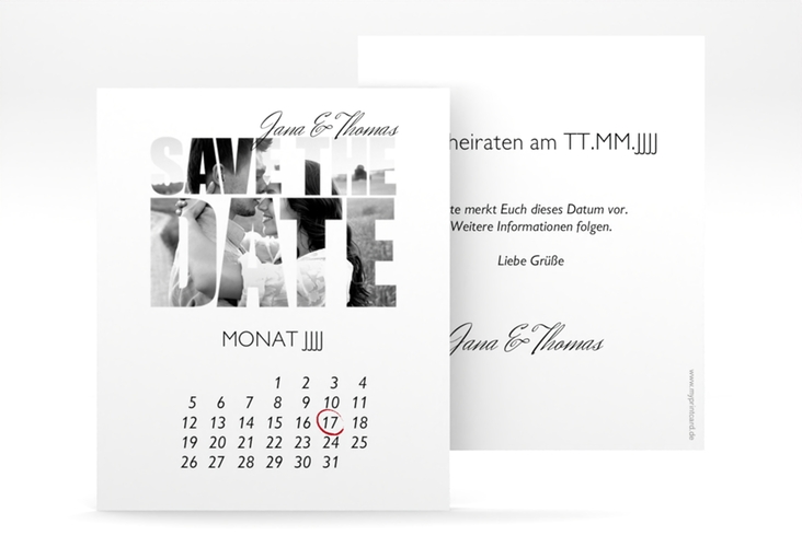 Save the Date-Kalenderblatt Letters Kalenderblatt-Karte weiss hochglanz