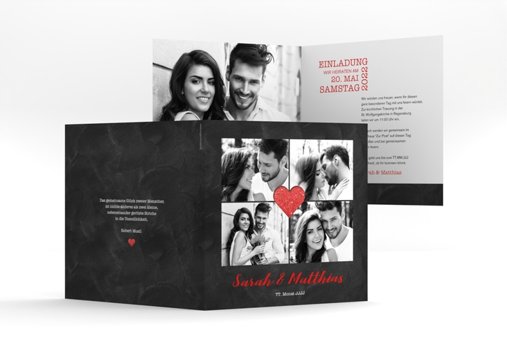Hochzeitseinladung Sparkly quadr. Klappkarte rot hochglanz