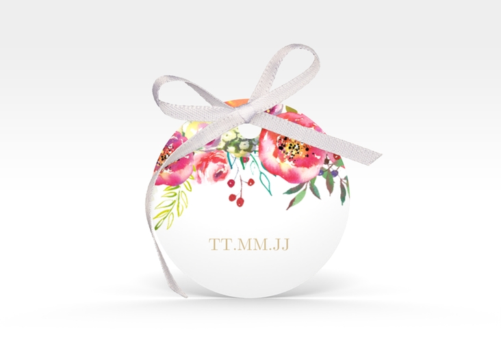 Geschenkanhänger Hochzeit Flowerbomb Geschenkanhänger, rund weiss hochglanz