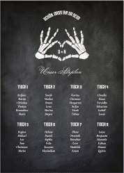 Klick: Details zu Sitzplan Poster Hochzeit "Skeleton" anzeigen Sitzplan Poster Hochzeit Skeleton 50 x 70 cm Poster schwarz mit Skelett-Händen