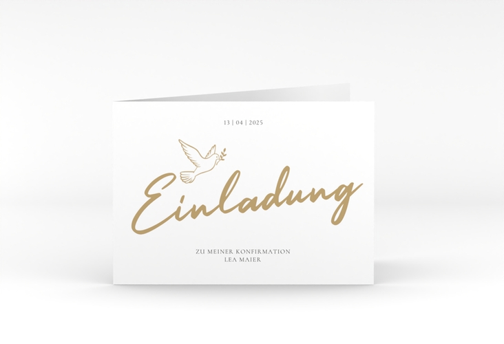 Konfirmationseinladung Edeltaube A6 Klappkarte quer hochglanz