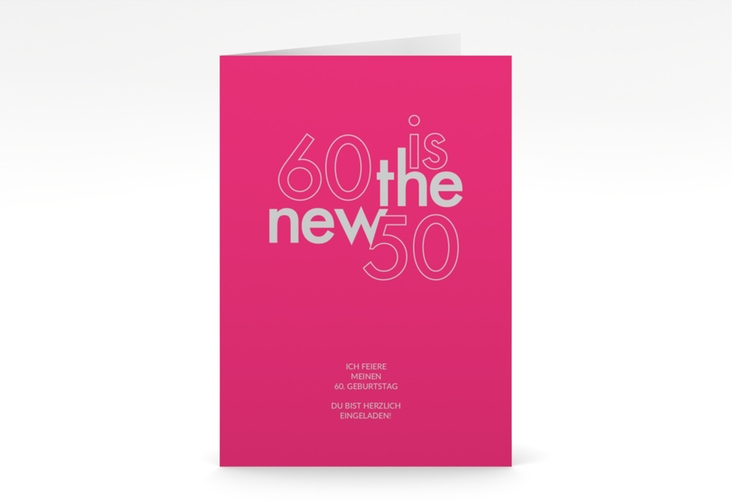 Einladung 60. Geburtstag Grateful A6 Klappkarte hoch pink