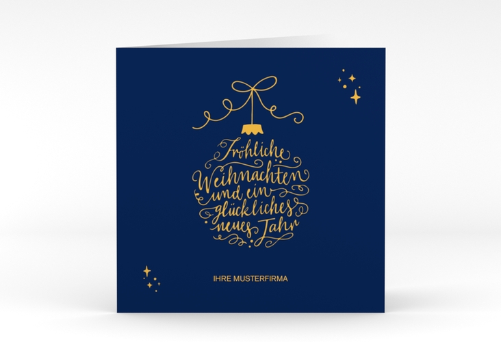 Geschäftliche Weihnachtskarte "Lichterglanz" quadratische Klappkarte mit Weihnachtskugel-Kalligrafie