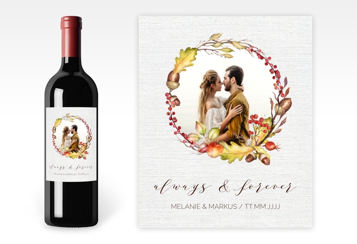 Weinetikett zur Hochzeit Herbstlich Etikett Weinflasche 4er Set weiss