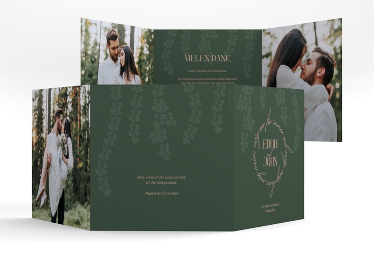 Dankeskarte Hochzeit Efeugrün quadr. Doppel-Klappkarte im Fantasy-Elfen-Design mit Efeu