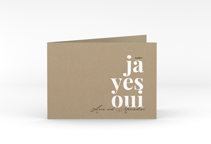 Hochzeitseinladung Oui A6 Klappkarte quer hochglanz mit Ja-Wort in verschiedenen Sprachen