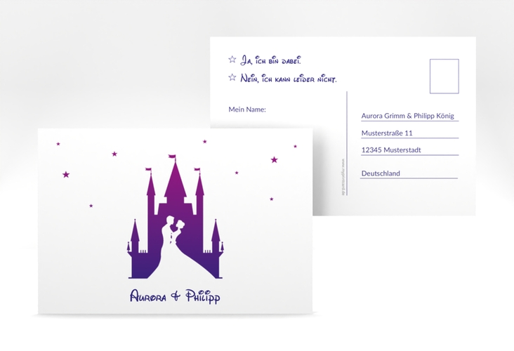 Antwortkarte Hochzeit Castle A6 Postkarte lila