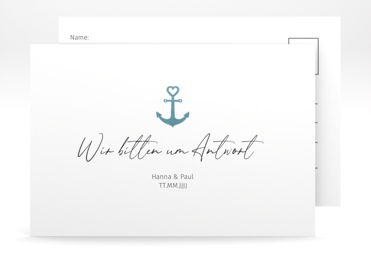 Antwortkarte Hochzeit Ankerliebe A6 Postkarte im minimalistischen maritimen Design mit Anker