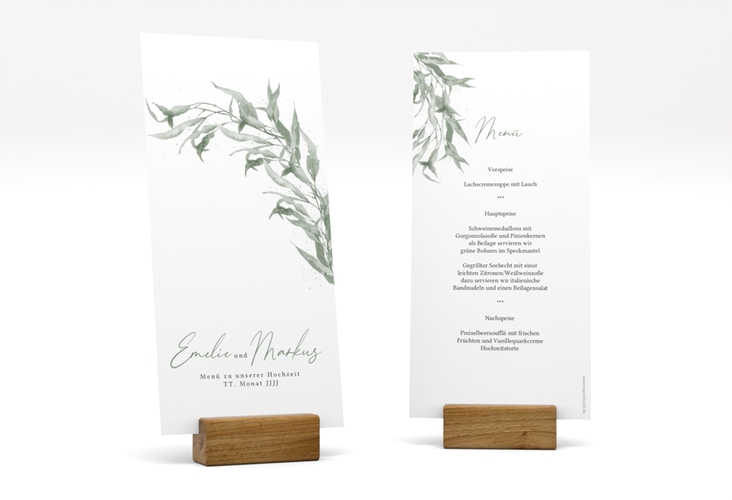 Menükarte Hochzeit Eucalyptus Green lange Karte hoch weiss hochglanz
