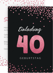 Einladung 40. Geburtstag Glitzer A6 Karte hoch pink