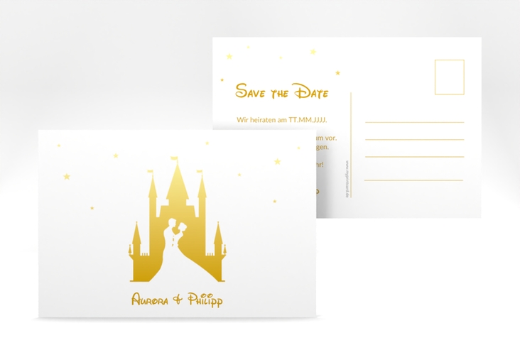 Save the Date-Postkarte Castle A6 Postkarte gold