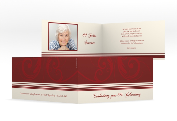 Einladung 80. Geburtstag Katharina lange Klappkarte quer