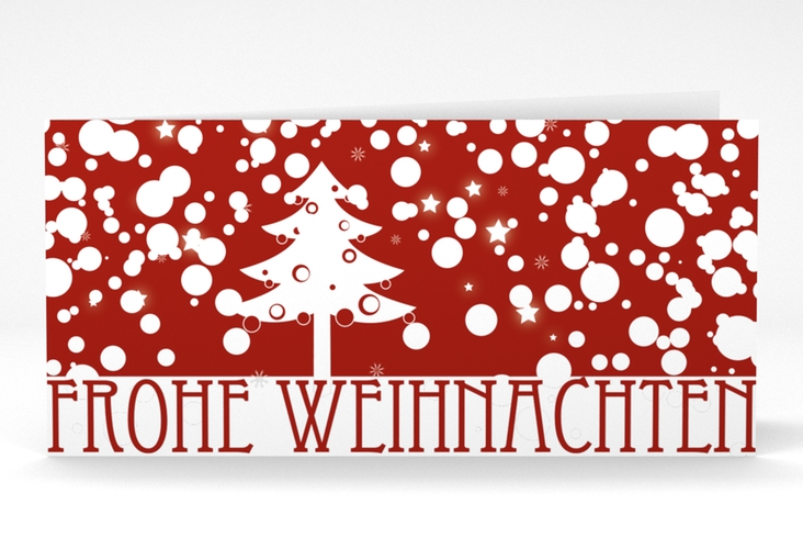 Weihnachtskarte Wishes lange Klappkarte quer rot hochglanz mit Winterlandschaft und Art Déco Schriftzug
