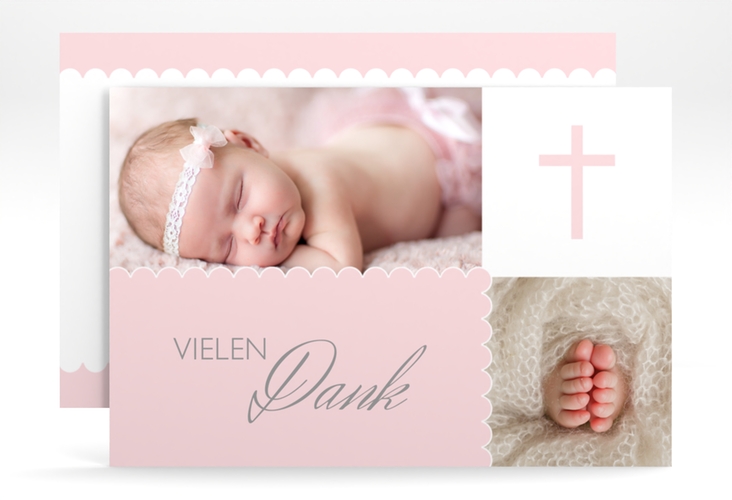 Danksagung Taufe Blossom A6 Karte quer rosa hochglanz
