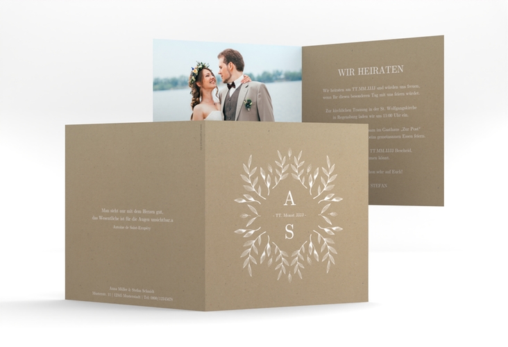 Hochzeitseinladung Blattwerk quadr. Klappkarte