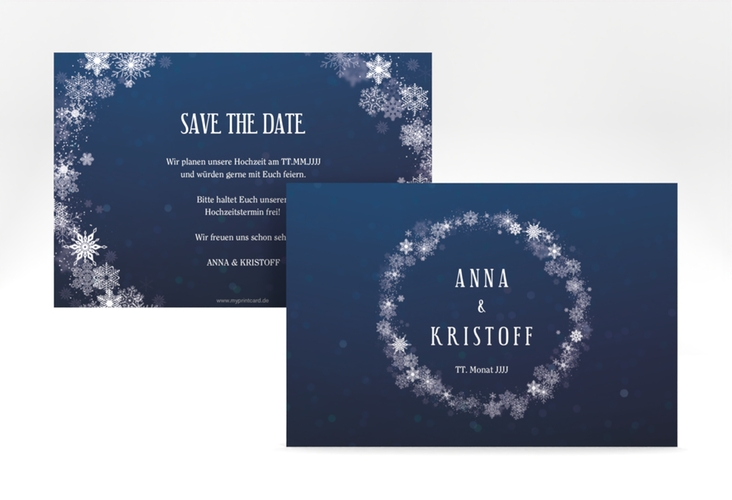 Save the Date-Karte Winterdream A6 Karte quer mit Eisblumen