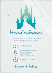 Klick: Details zu Acryl-Hochzeitseinladung "Castle" anzeigen Acryl-Hochzeitseinladung Castle Acrylkarte hoch tuerkis