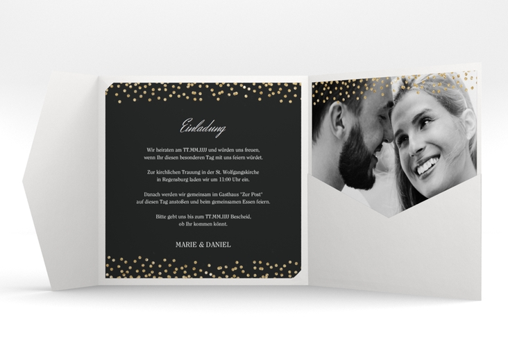 Hochzeitseinladung Glitter Pocketfold schwarz hochglanz