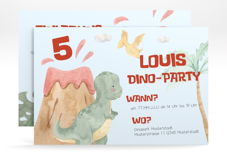 Einladungskarte Kindergeburtstag Dinoparty A6 Karte quer hochglanz lustig mit T-Rex und Foto