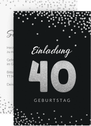 Einladung 40. Geburtstag Glitzer A6 Karte hoch grau