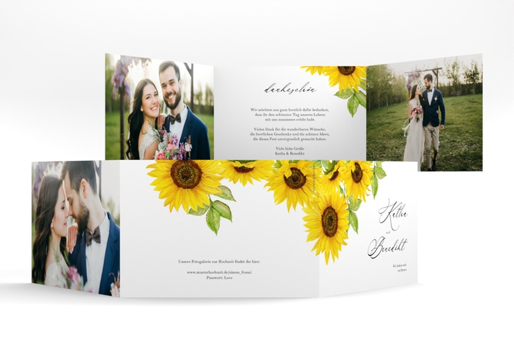 Danksagungskarte Hochzeit Sonnenblume A6 Doppel-Klappkarte