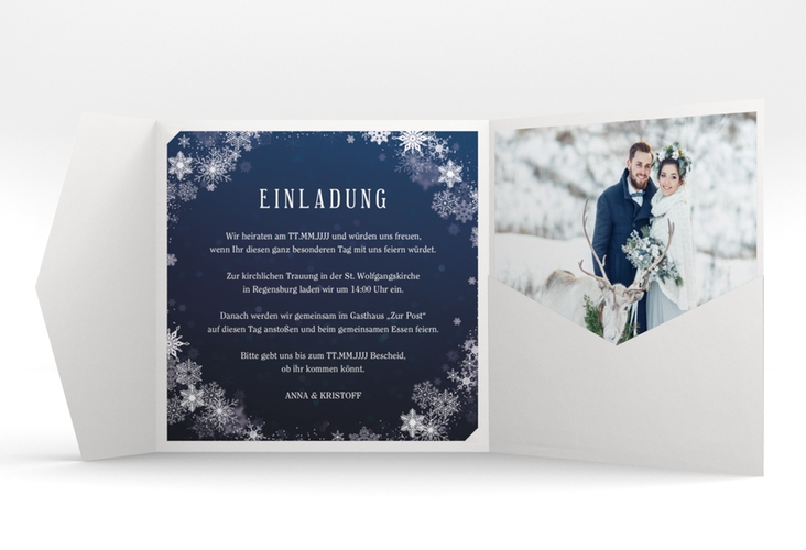 Hochzeitseinladung Winterdream Pocketfold hochglanz mit Eisblumen