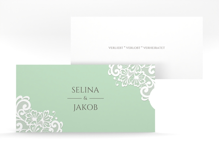 Hochzeitseinladung Vintage Einsteckkarte mint mit floraler Spitze
