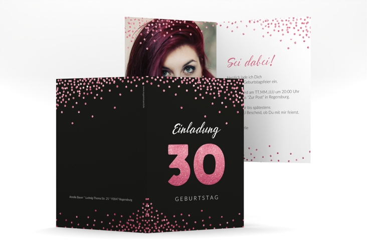 Einladung 30. Geburtstag Glitzer A6 Klappkarte hoch hochglanz