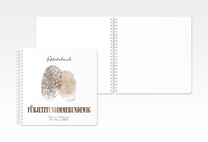 Gästebuch Hochzeit Messina Ringbindung braun mit Fingerabdrücken