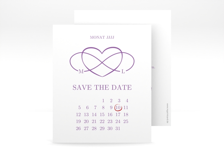 Save the Date-Kalenderblatt Infinity Kalenderblatt-Karte lila hochglanz