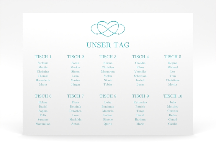 Sitzplan Poster Hochzeit Infinity 70 x 50 cm Poster tuerkis