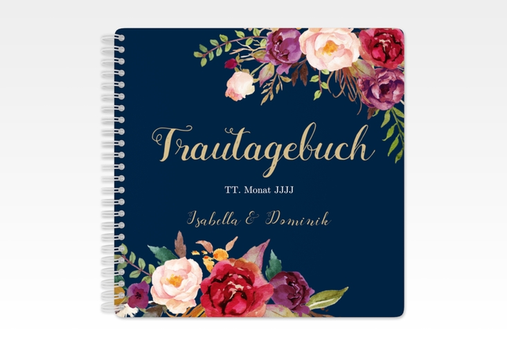 Trautagebuch Hochzeit Flowers Trautagebuch Hochzeit blau mit bunten Aquarell-Blumen