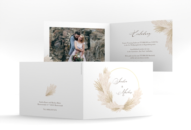 Hochzeitseinladung Pumila A6 Klappkarte quer weiss hochglanz