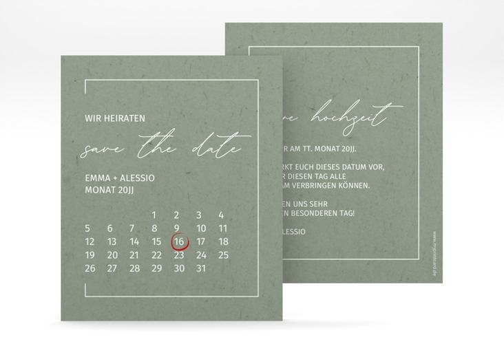 Save the Date-Kalenderblatt Simple Line Kalenderblatt-Karte gruen hochglanz