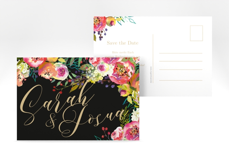 Save the Date-Postkarte Flowerbomb A6 Postkarte schwarz
