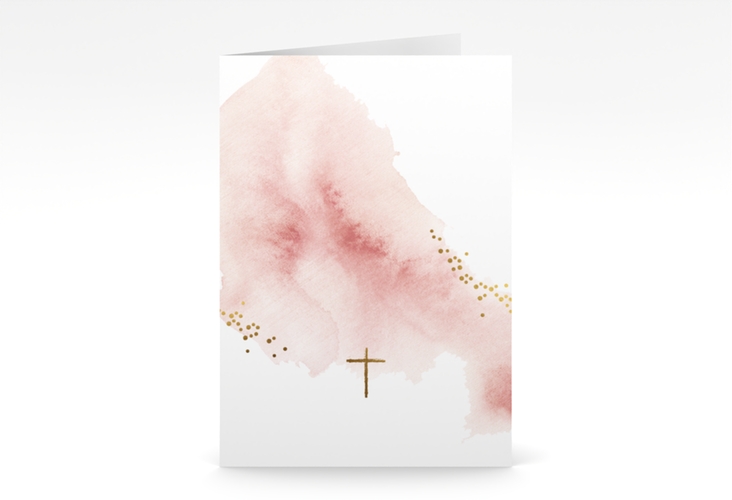 Kommunionseinladung Sakrament A6 Klappkarte hoch rosa hochglanz in elegantem Aquarell-Look