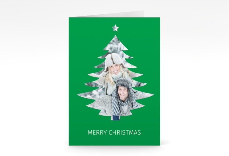 Weihnachtskarte Tanne A6 Klappkarte hoch gruen hochglanz