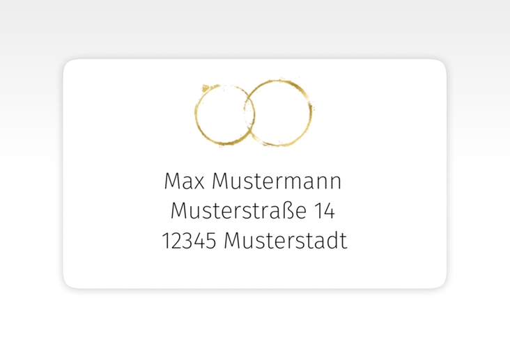 Empfängeretikett Hochzeit Trauringe 63,5 x 38,1 mm gold minimalistisch gestaltet mit zwei Eheringen