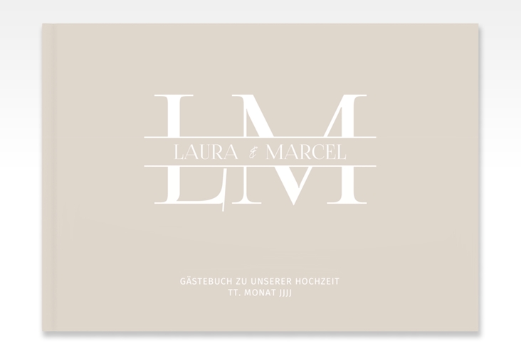 Gästebuch A4 quer Monogramm A4 quer, Hardcover beige