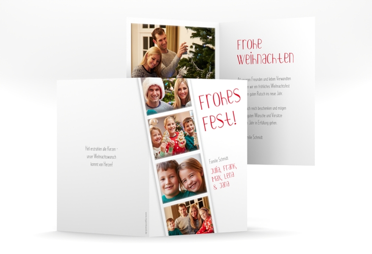 Weihnachtskarte Kostbarkeiten A6 Klappkarte hoch weiss hochglanz modern mit Fotostreifen