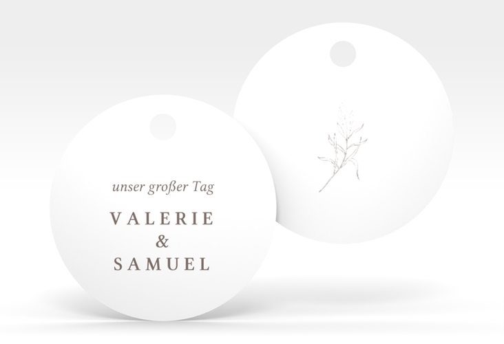 Geschenkanhänger Hochzeit Ivy Geschenkanhänger, rund weiss minimalistisch mit kleiner botanischer Illustration
