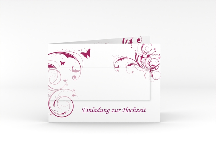 Hochzeitseinladung Palma A6 Klappkarte quer pink hochglanz