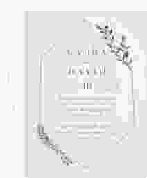 Acryl-Hochzeitseinladung Herbarium Acrylkarte + Deckblatt hoch grau mit geometrischem Rahmen und Blätter-Dekor