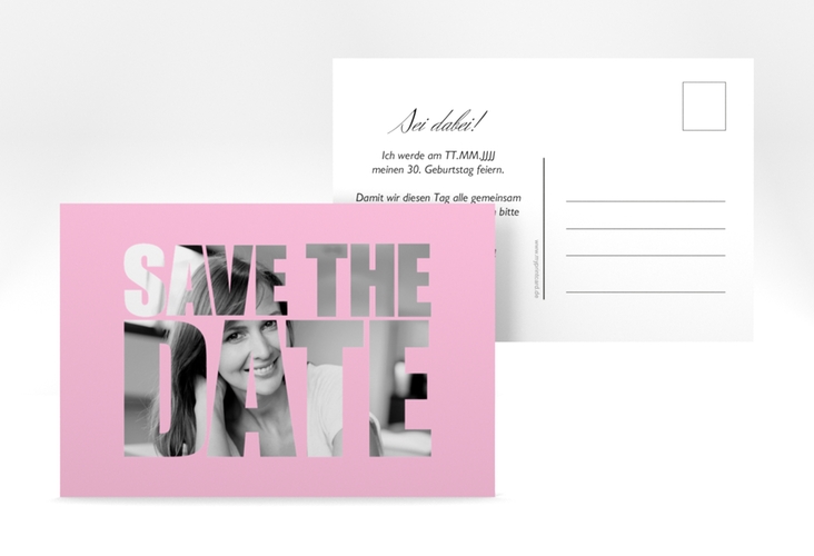 Save the Date-Postkarte Geburtstag Jahreszahl A6 Postkarte rosa